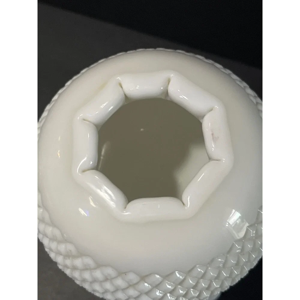 Vintage Fenton Milk Glass Hobnail Rose Bowl Vase Square Pedestal Base White 6in